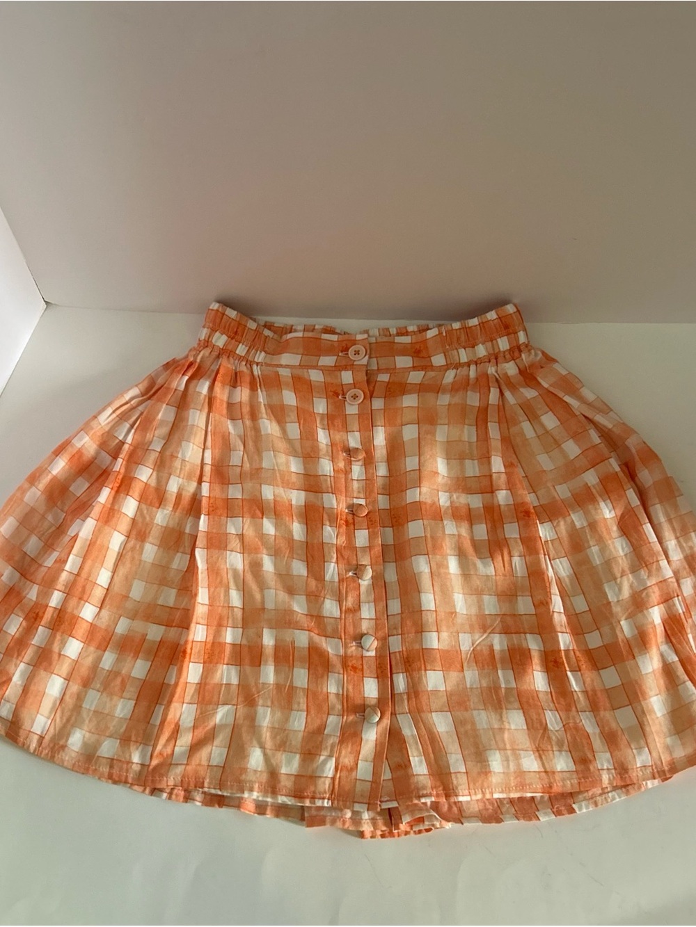 Urban Outfitters Orange & White Gingham Button-Front Skirt